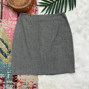 Vintage Y2K 2000s Fashion Bug White Black Preppy Houndstooth Wool Mini Skirt 10